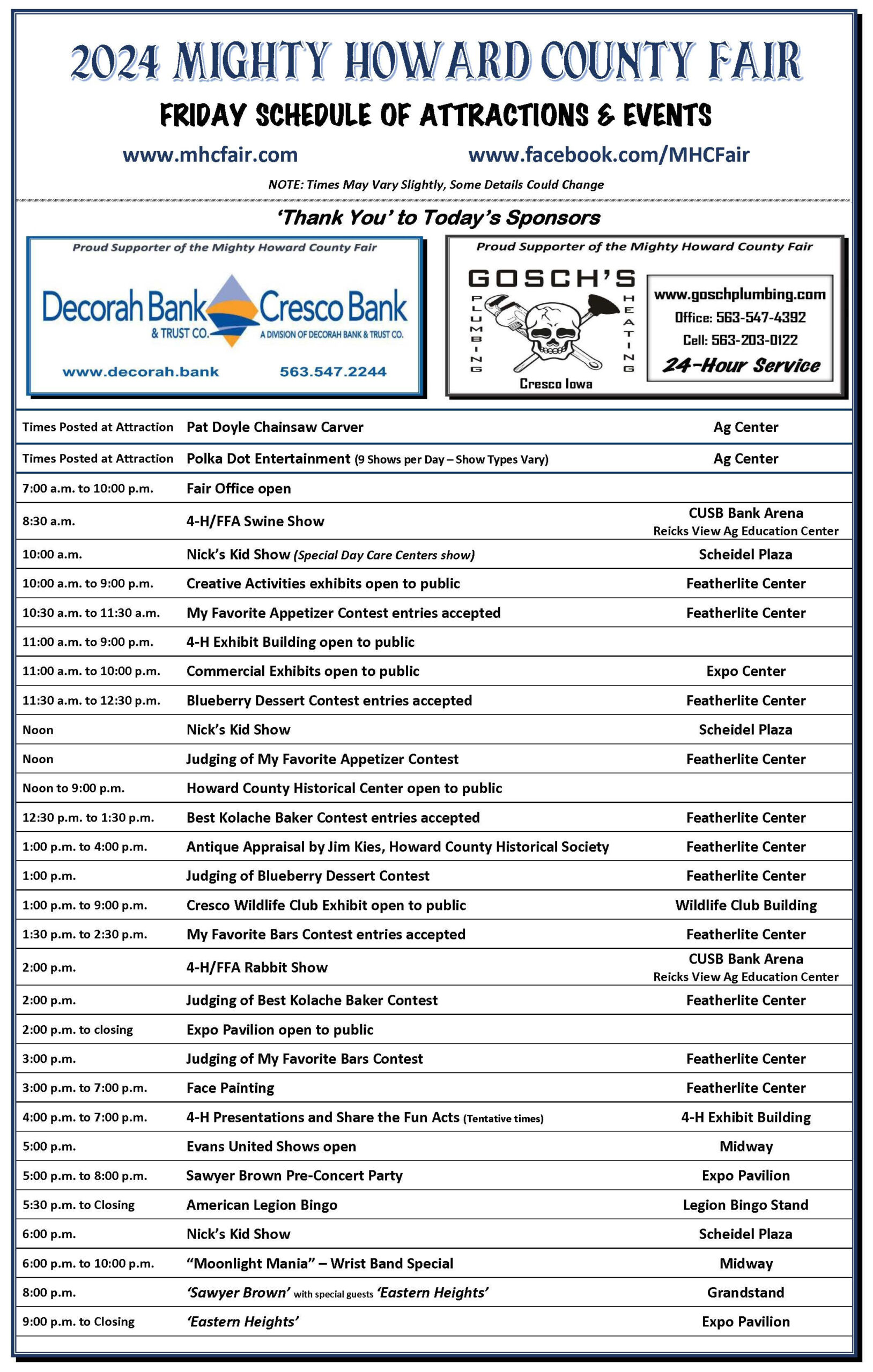 Daily Schedules The Mighty Howard County Fair