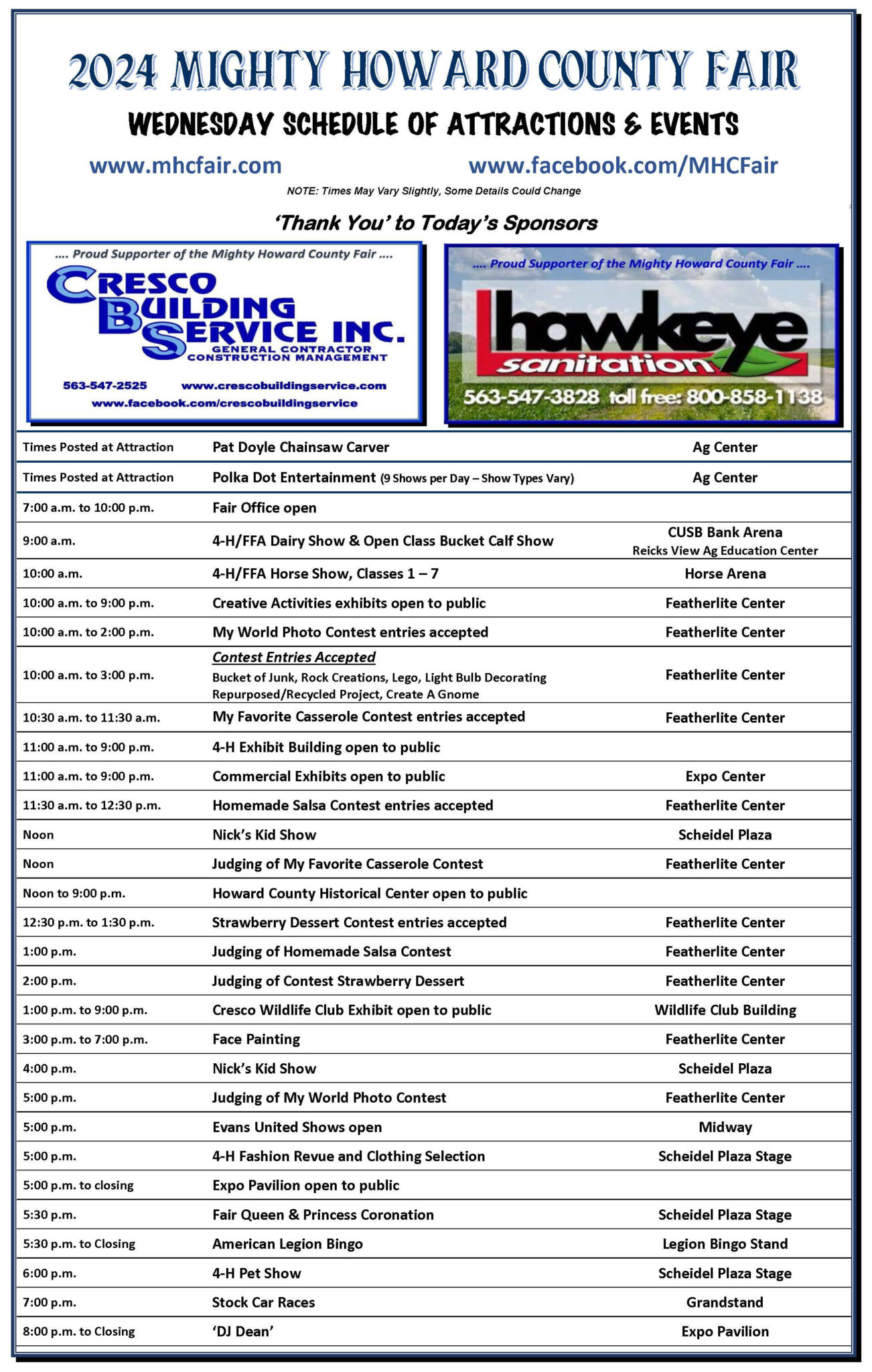 Daily Schedules The Mighty Howard County Fair