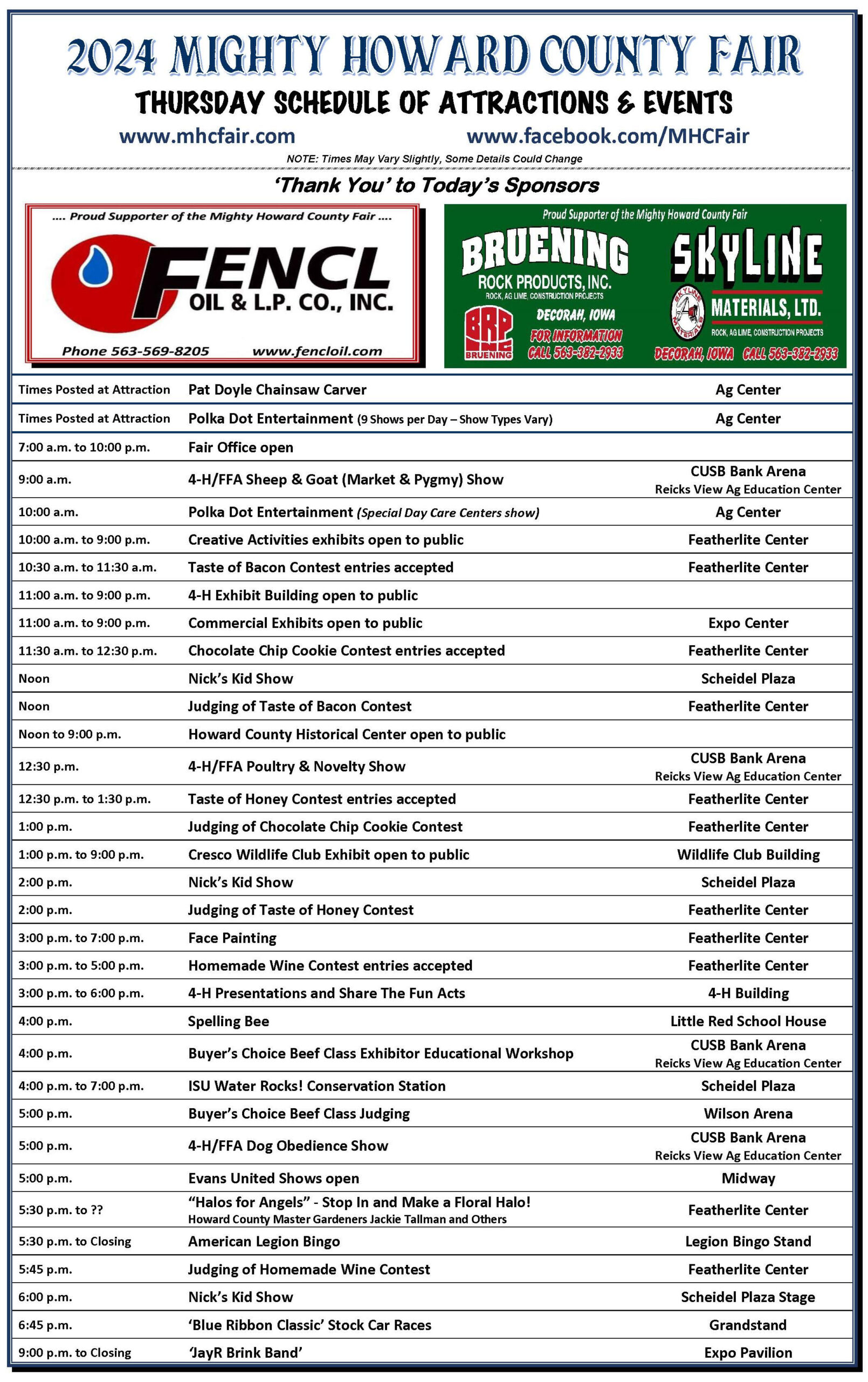 Daily Schedules The Mighty Howard County Fair