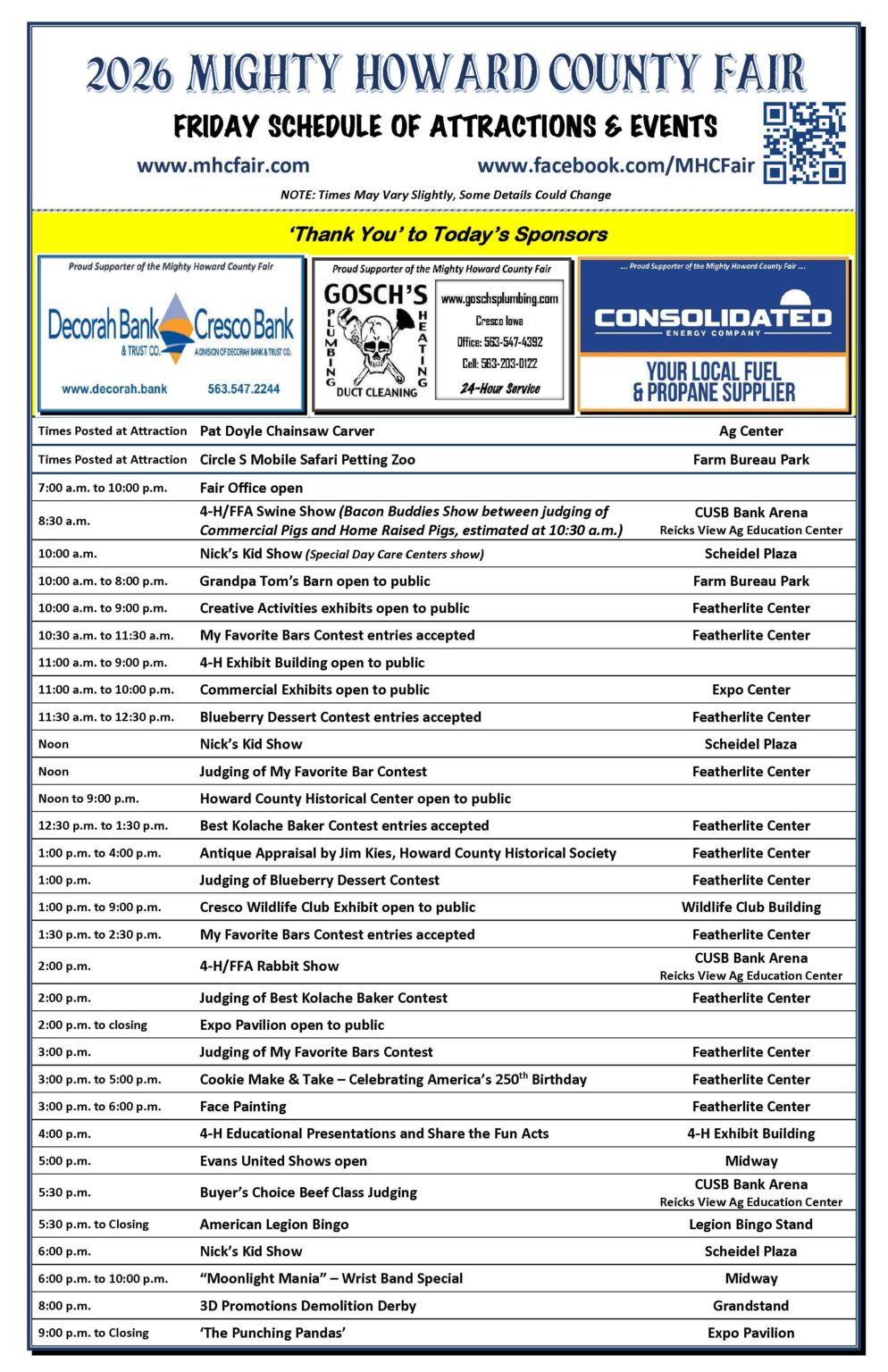 2027 Fair Schedule